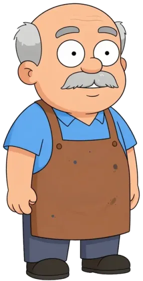 Bác Tư đứng trước cửa, mỉm cười